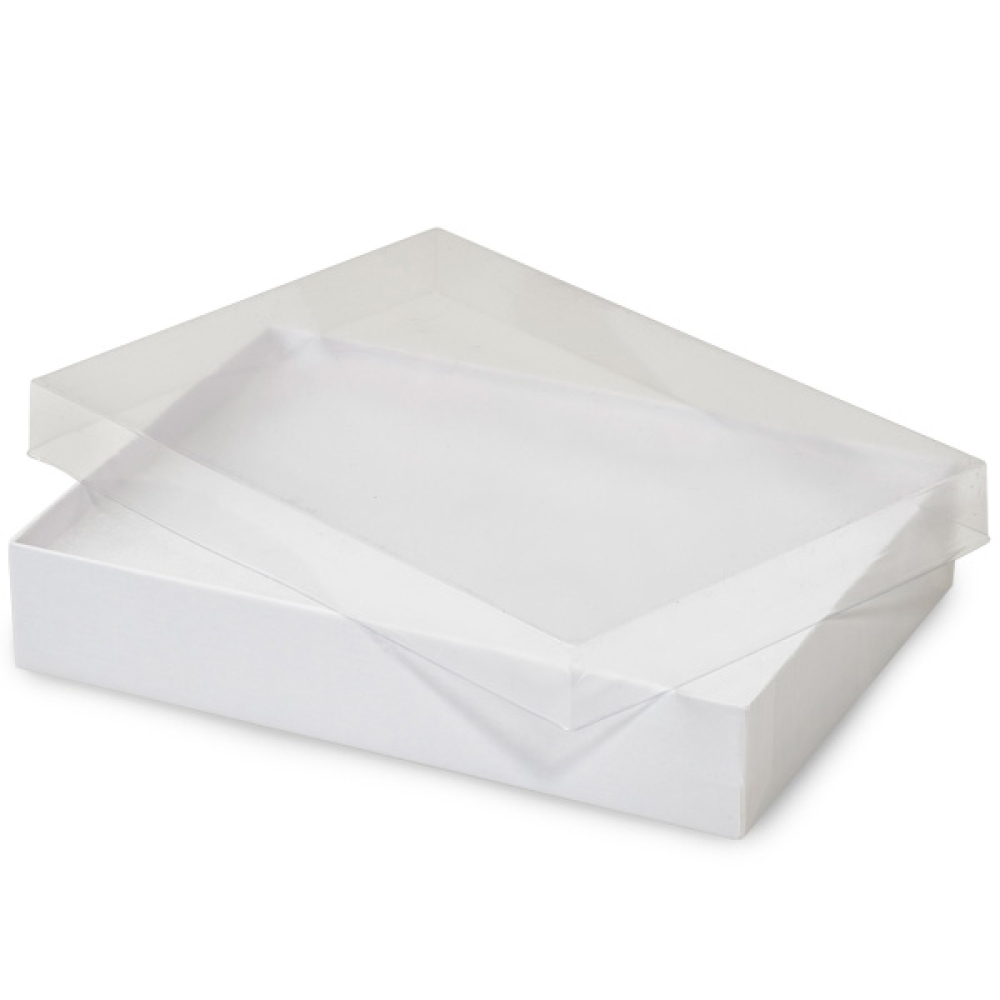 Caja de regalo de base blanca con embalaje de papel personalizado y tapa transparente