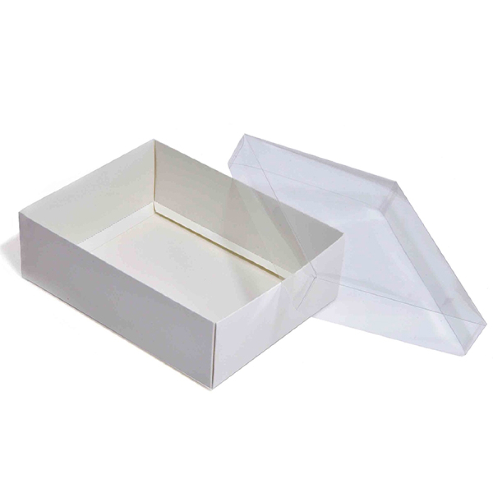 Custom paper packaging white base gift box with clear lid