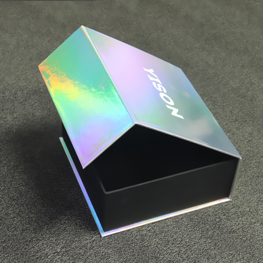 Customized Cardboard Magnetic Holographic Iridescent Paper Packaging Black Small Gift Box