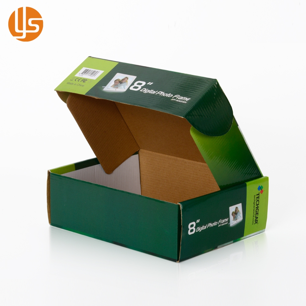 Información del producto Tamaño 27x20x9 cm Material 250g CCNB + E flauta Caja ondulada Caja de correo corrugado Tratamiento de la superficie Laminación brillante Características opcionales (Hacer por encargo) Material (1) 250/300 gsm CCNB o papel Kraft (2