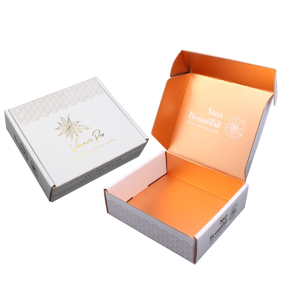 White and rose gold corrugated paper cosmetic shipping box