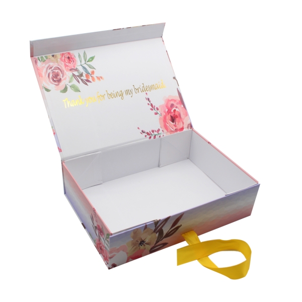 Coffret cadeau de mariage personnalisé magnétique en papier cartonné avec ruban